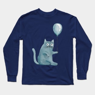 Watercolor cat with balloon Happy Birthday Long Sleeve T-Shirt